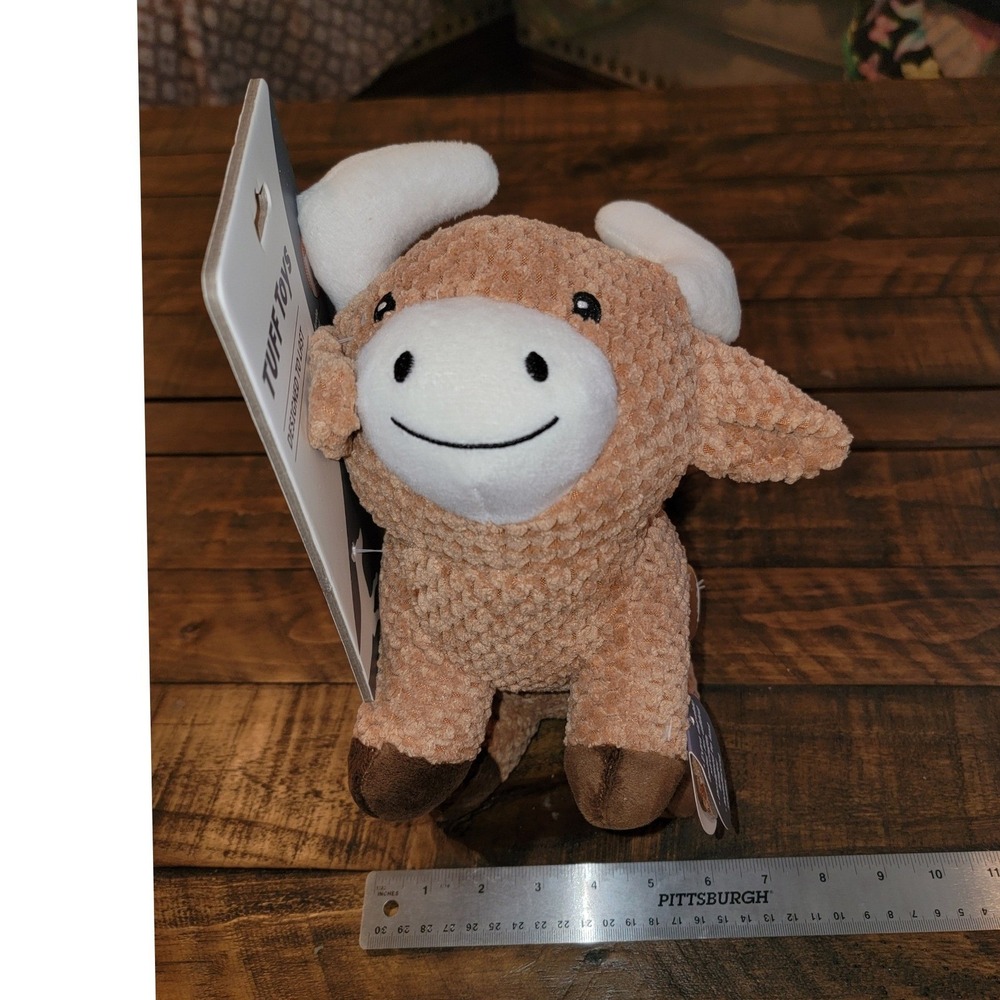Tuff Toys Durable Plush Highland Cow Squeaky Dog Toy Brown‎ Tan Reinforced Seams